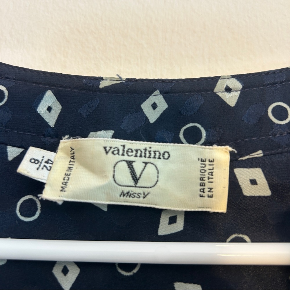 Valentino Miss V Vintage Silk Geometric Print Button Blouse Size 8 - Picture 3 of 7